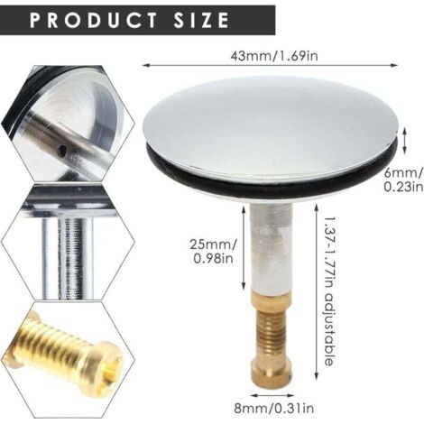 Bouchon de Baignoire Universel Ø 43 mm, Bouchon de vidange en Laiton avec Surface chromée, antirouille, pour Le Drainage habituel de la Baignoire, Hauteur réglable 50-55 mm (1/4)