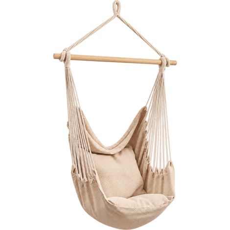 Sillón Colgante Beige con Barra de Madera y 2 Cojines Sahara Esti (1/5)