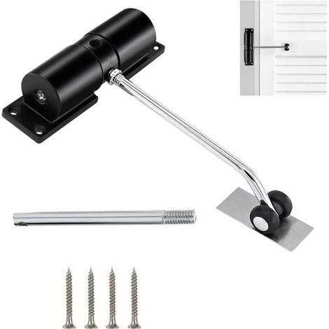 Door closer, automatic spring-loaded closing, adjustable steel door closer, internal automatic door closer, with adjustment lever and screws, black (1/5)