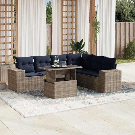 7-teiliges Gartensofa-Set mit Kissen, grau, Polyrattan (1/5)