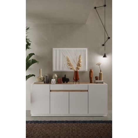 Aparador FANTASY blanco lacado/roble Cadiz 205 cm (1/4)