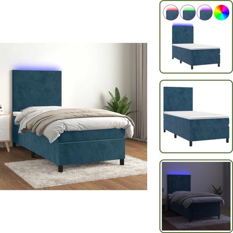 Cama de terciopelo - vidaXL Cama box spring colchón y LED terciopelo azul oscuro 100x200 cm - Cama azul oscuro