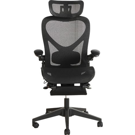Chaise de bureau ergonomique pliable avec appui-taille réglable et dossier en maille respirante, noire (1/5)