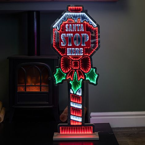 90cm Light up Santa Stop Here Sign Christmas Infinity Decoration with LEDs (1/5)