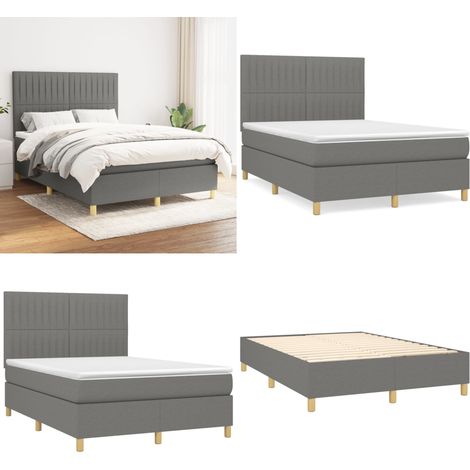 Boxspringbett mit Matratze Dunkelgrau 140x200 cm Stoff - Boxspringbett - Doppelbett - Bettenrahmen - Matratze - Schlafsystem - Home & Living