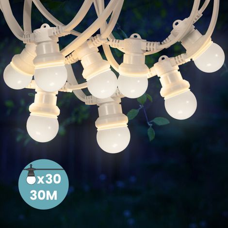 Guirlande Guinguette 30M Cable Blanc IP65 - Guirlande Electrique Exterieur 30 Bulbes Blancs - Guirlande Guinguette Exterieur Boheme Déco pour Domaines et Parcs