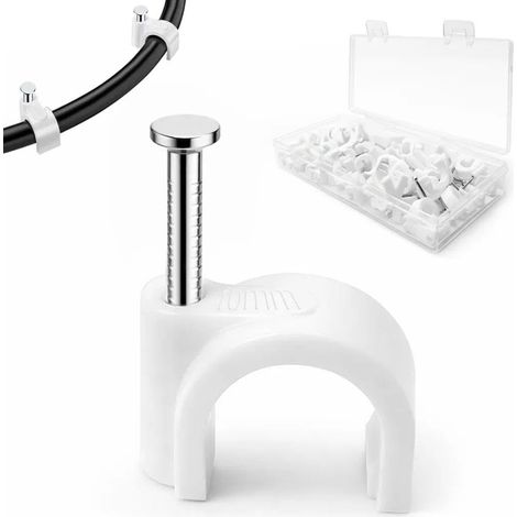 Lot de 60 clips de câble de 10 mm, clous solides et durables blancs ronds pour câbles Ethernet, ligne téléphonique, TV, câble USB (1/5)