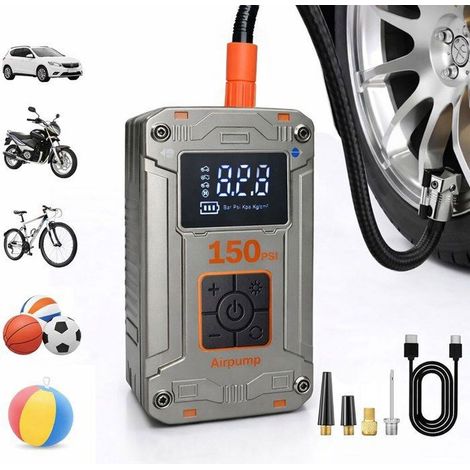 1 unité Gonfleur Pneus Voiture, Compresseur à Air Sans Fil, 150 PSI, Pompe Électrique pour Vélo, LED intégrée, Usage Automobile et Loisirs (1/5)