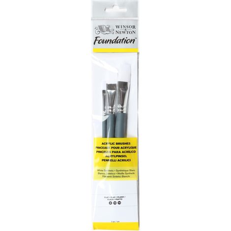 Winsor & Newton 5295002 - Set di pennelli fondotinta, pennelli acrilici, 3 Pezzi, Pennello Piatto n. 4, 10, 14, Manico Corto (1/4)