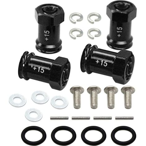 Lot de 4 adaptateurs hexagonaux en alliage d'aluminium (+15 mm) compatibles avec Traxxas 1/16 Mini E-Revo, Mini Slash, Mini Summit Upgrade Parts Noir (1/4)
