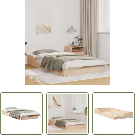 Plattformbett - Bettrahmen Braun 80 x 200 cm Massives Kiefernholz (1/5)
