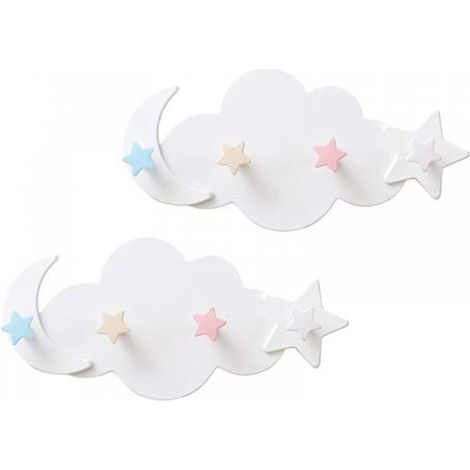 Lot de 2 Crochets muraux en Forme de Nuage avec étoiles et Lune, Porte-clés, Porte-Manteau, Porte-Manteau, patères murales, Porte-Serviettes pour Enfants (1/4)