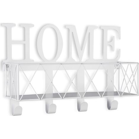 Wandkorb SALLY mit Haken & Home Motiv aus Metall Weiß 40x27cm