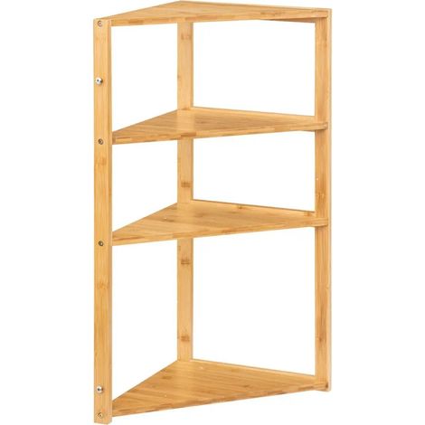 Pegane – Étagère d'angle en bambou 3 niveaux coloris naturel – Dimensions 36.6x33.5x80 cm – Modulable pour espaces confinés