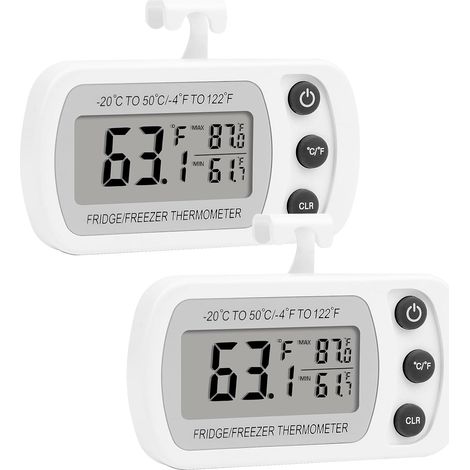 Lot de 2 thermomètres numériques étanches pour réfrigérateur, congélateur et glacière Blanc (1/5)