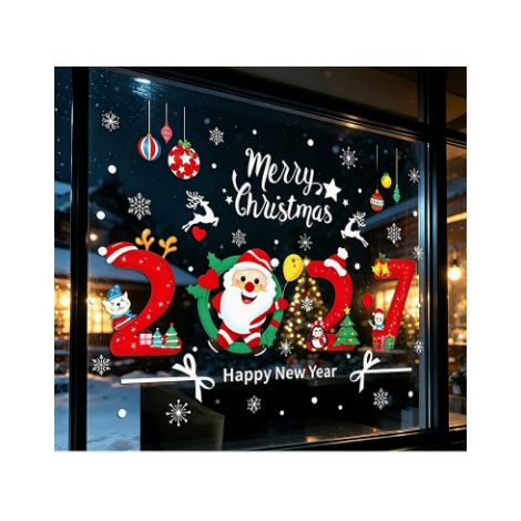 Sticker vitre Noël statique Noël 2027, sans colle, double face identique, lot de 2, 75×58cm