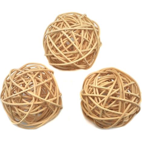 12 boules en rotin tressé pour décoration de table, mariage, fête ou Noël (diamètre 7 cm, couleur naturelle) (1/4)