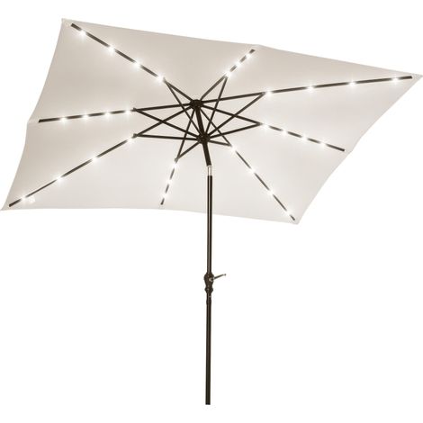 Parasol de jardin parasol droit 3 x 2 m lumineux rectangulaire inclinable parasol LED solaire acier polyester crème