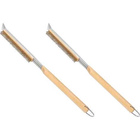 2 pièces 21Inch four pizza brosse avec Scrapers Copper fil pierre pizza brosse de nettoyage pour gril barbecue nettoyage (1/5)