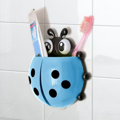 1 porte-brosse à dents coccinelle : support mural à ventouse, idéal pour Noël (bleu) (1/3)