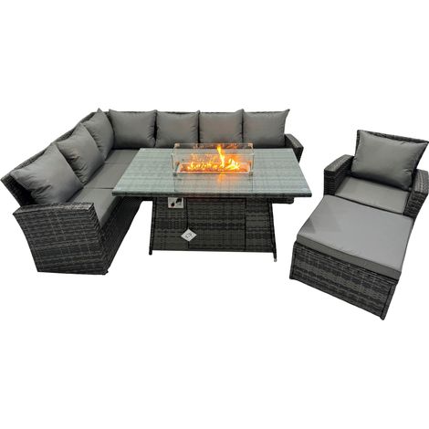 Fimous 8 places Salon de Jardin Exterieur en resineavec Fauteuil Gris foncé mélangé Liens latéraux (1/5)