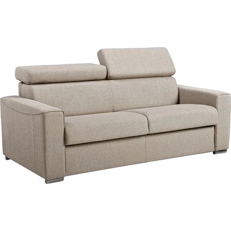 Divano letto 3 posti express in tessuto beige con seduta memory foam Letto 140 cm Materasso 14 cm - VIZIR (1/4)