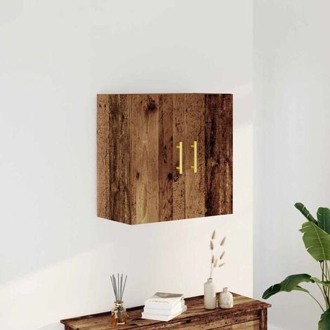 Meuble de Rangement Mural 60x31x60 cm, Placard Suspendu en Bois d'Ingénierie Style Vintage, Couleur Bois Vieilli, pour Salon, Entrée ou Bureau (1/5)