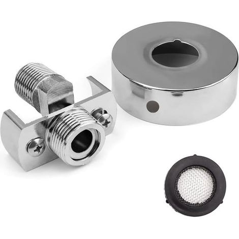 Adaptateur de robinet de douche, joint pivotant en laiton, finition argentée électroplaquée, avec cache décoratif. (1/5)