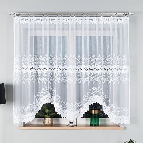 BASTIA - Cortina jacquard confeccionada con corte en la parte inferior - 300x160 cm - blanco
