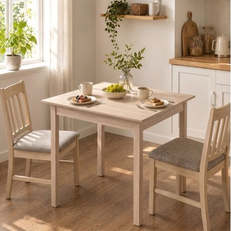 Table à manger carrée 75 x 75 x 76 cm en bois de pin, finition laquée, bois naturel DESVIAE (1/5)