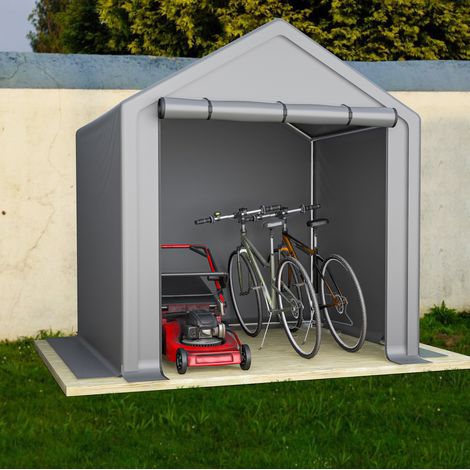 Abri de jardin 190x170x200 cm gris en métal avec toile PE imperméable et porte enroulable (1/5)
