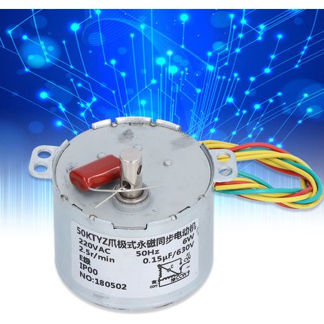 Moteur à basse vitesse 220 V CA, mini moteur électrique à réducteur 2,5 tr/min, moteur à engrenages à couple élevé pour barbecue 6 W, moteur à engrenages synchrone réversible avec condensateur. (1/5)