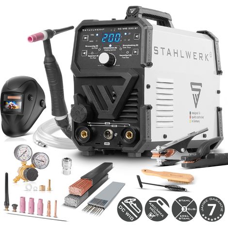 STAHLWERK Schutzgasschweißgerät 2-in-1 Kombi DC WIG 200 ST – Vollausstattung – WIG & MMA-Funktion (E-Hand/ARC) bis 200A, HF-Zündung, Hotstart, Anti-Stick, Stahl, Edelstahl, Kupfer, Messing, kein Alu