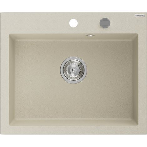 Mexen Elix lavello in granito a 1 vasca 600 x 500 mm, beige, sifone cromato - 6525601005-69 (1/5)