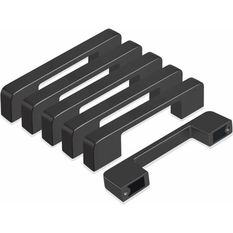 Ensemble de 6 poignées de cuisine noires de 96 mm, poignées modernes en alliage d'aluminium pour portes de placard, poignées de penderie, poignées carrées pour tiroirs KLB