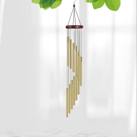 Gong à vent doré avec tubes en aluminium accordés – Design rotatif élégant, mélodies apaisantes, pour l'intérieur et l'extérieur