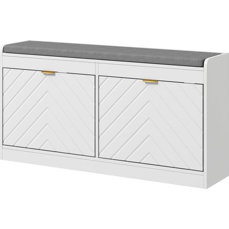 Banco zapatero con asiento acolchado 106 x 24 x 52,5 cm compacto dos cajones abatibles minimalista práctico de MDF blanco 210002702 (1/5)