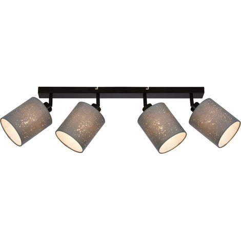 Projecteur, Plafonnier avec effet étoilé, Luminaire de plafond, Têtes de projecteur orientables et pivotantes, 4x E27, max. 25 Watts chacun, Gris-Noir, 650x130x155 mm (max. 259 mm) (LxlxH) (1/5)