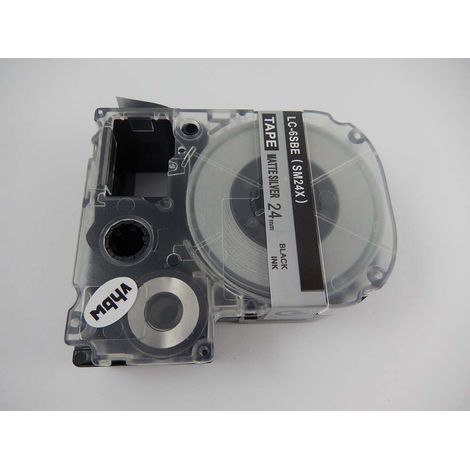 vhbw Label Tape compatible with Epson LabelWorks LW-1000P, LW-600P Label Printer 8m x 24 mm, Black on Silver - Replacement for SM24X, LC-6SBE (1/2)