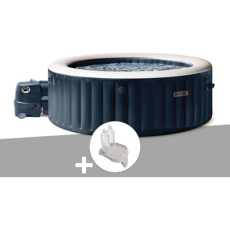 Kit spa gonflable Intex PureSpa Blue Navy rond Bulles 4 places + Porte-verre
