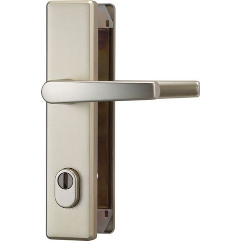 Abus 084126 HLZS814 F2 Garniture de porte avec poignee de chaque cote et montage de protection EK avec cylindre de protection rectangulaire Argente