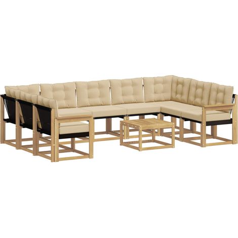 Conjunto de sofás de exterior con cojín 10 pcs y Beige vidaXL