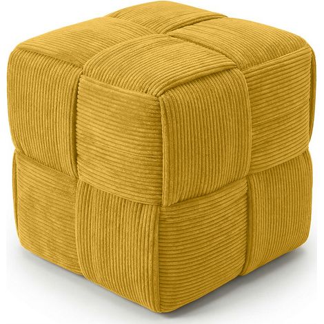 Quadratischer Pouf mit Kord-Bezug - Modernes Design - Cube Senf