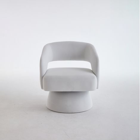 Sillón giratorio 360° beige de chenilla con base de madera y espuma (1/5)