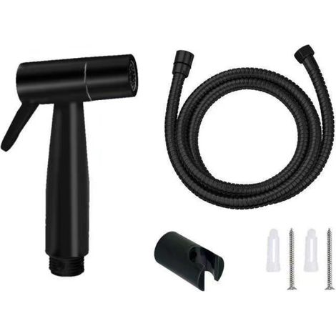 1 douchette WC, acier inoxydable noir, économie d'eau, kit hygiénique complet avec support et tuyau (1/5)