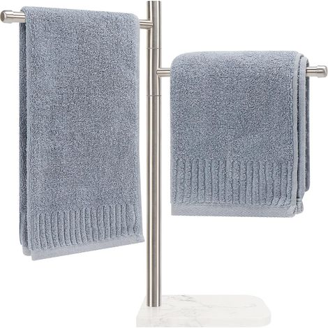Freistehender Handtuchhalter, Handtuchstange mit Marmorsockel, Handtuchhalter aus Edelstahl 304 mit 2 Schwenkarmen, Handtuchring für Badezimmerablage (gebürstetes Nickel) (1/5)