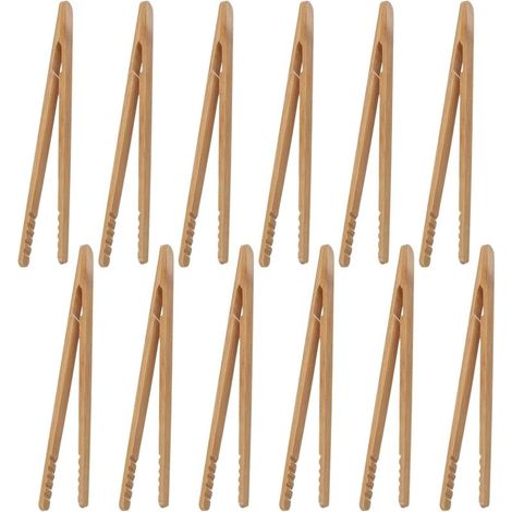 Pince Grille Pain 12PCS Pinces en Bambou Pinces à Pain de Bois Pinces de Cuisine Réutilisables 17.8 cm Pince à Thé Bois Pince à Toasts pour Cuisson, Pain, Thé aux, Fruits et Cornichons (1/5)