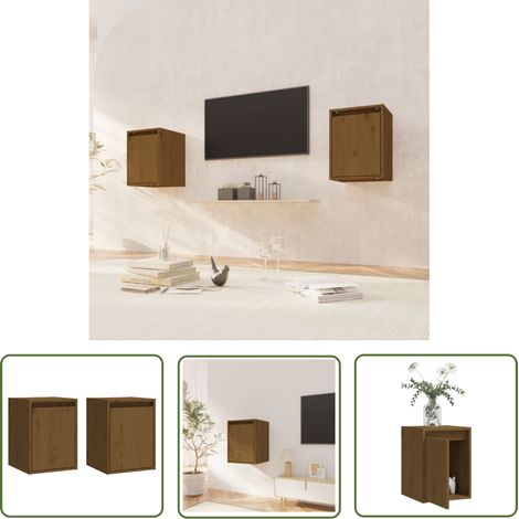 The Living Store Armoires murales 2 pcs Marron miel 30x30x40 cm Pin massif - Étagères Murales - Bibliothèque Murale - Rangement Mural - Meuble Suspendu - Décoration Murale (1/5)