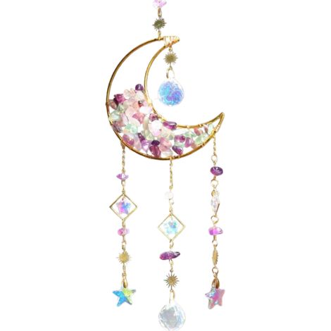 Décoration suspendue en cristal de lune-Pierre d'eau violette - Reflets arc-en-ciel - Décoration romantique- Intérieur et extérieur (1/5)