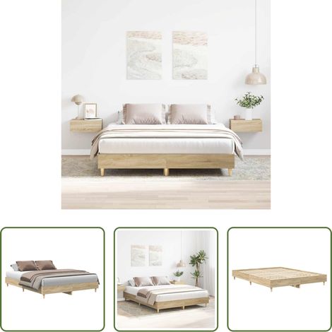 Holzbett - Bettgestell ohne Matratze Sonoma-Eiche 140x200 cm Holzwerkstoff (1/5)